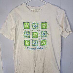 Country Daisy Half Pearl Accent Graphic Tee with Shoulder Pads